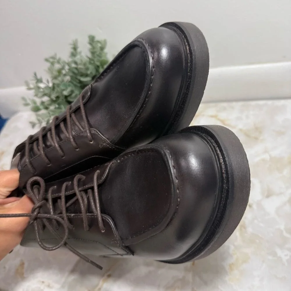 NWOT Massimo Dutti Men's Brown Moc Toe‎ Lace Up Leather Boots 2081 Size 7 (40)